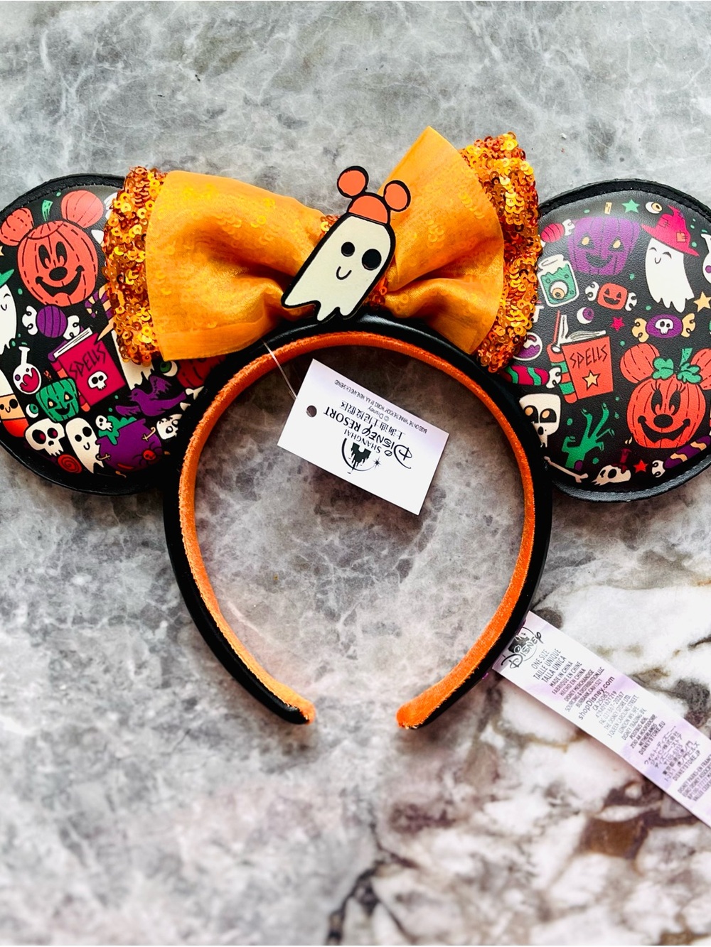 New Disney Mickey Mouse Halloween Candy Jack-o'-Lantern Pumpkin Sequins Bow Ear